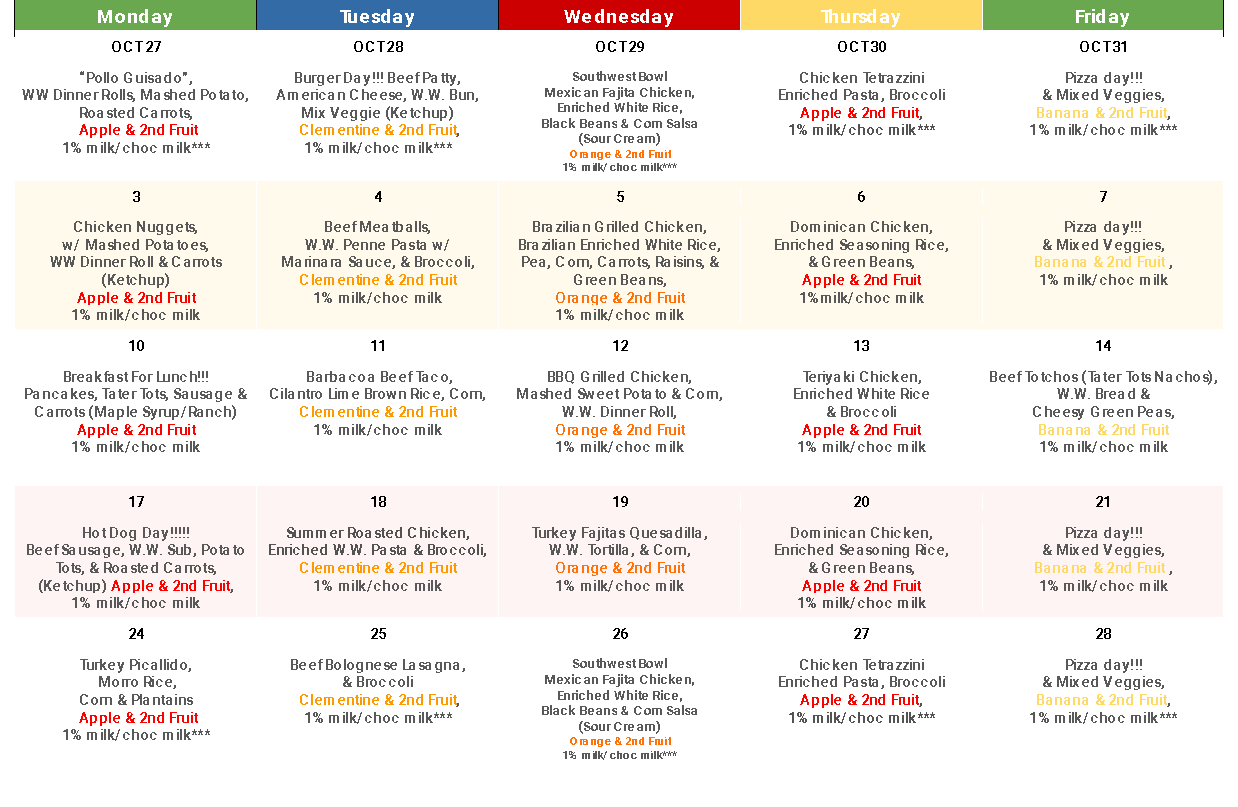 October School Menu Example